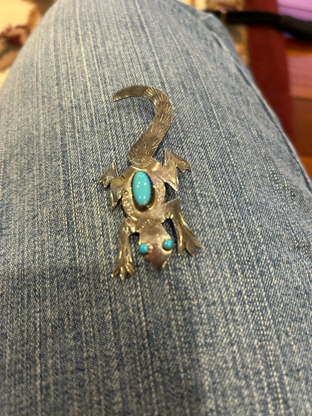 Navajo Sterling Silver Lizard Brooch with Turquoise Stones Frank Yazzie - Picture 11 of 11